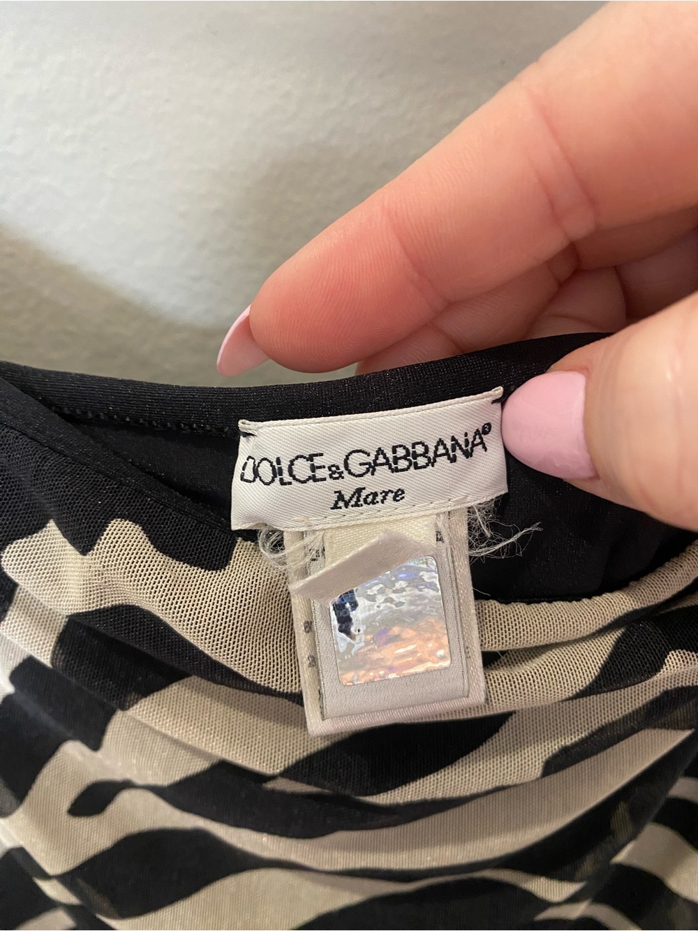Vintage 90s Dolce & Gabbana Mare Black & Cream Zebra Print Mesh Slip Dress - Picture 6 of 7